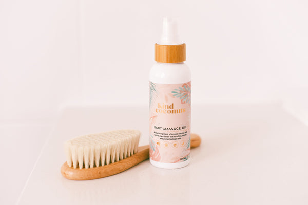 Baby Massage and Cradle Cap Oil with soft bristle baby brush